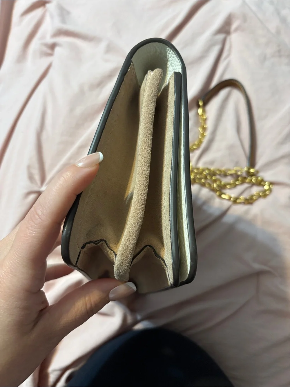 Tory Burch Cream Pebbled Leather Chain-Handle Shoulder Bag with Gold Hardware